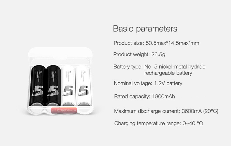 2022 Original Xiaomi ZMI ZI5 1800mAh 1.2V Rechargeable Ni-MH Battery KTV battery, remote control battery