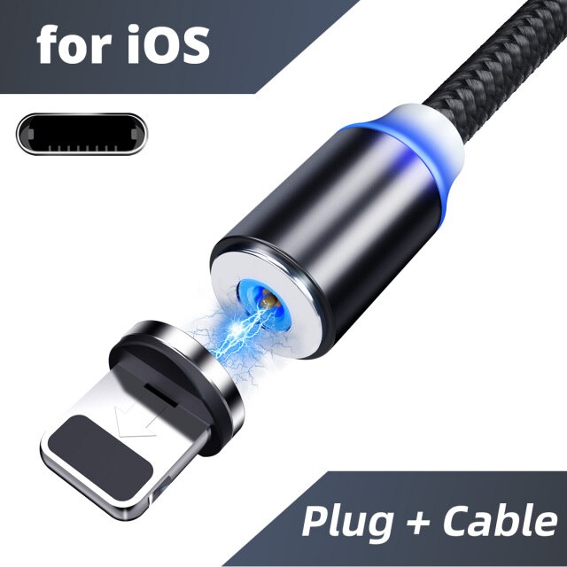 Charger Micro USB Magnet Cable For Iphone Magnetic Charging Cable Type C Magnetic Cable For Samsung Xiaomi Mobile Phone: black for ios / 1m
