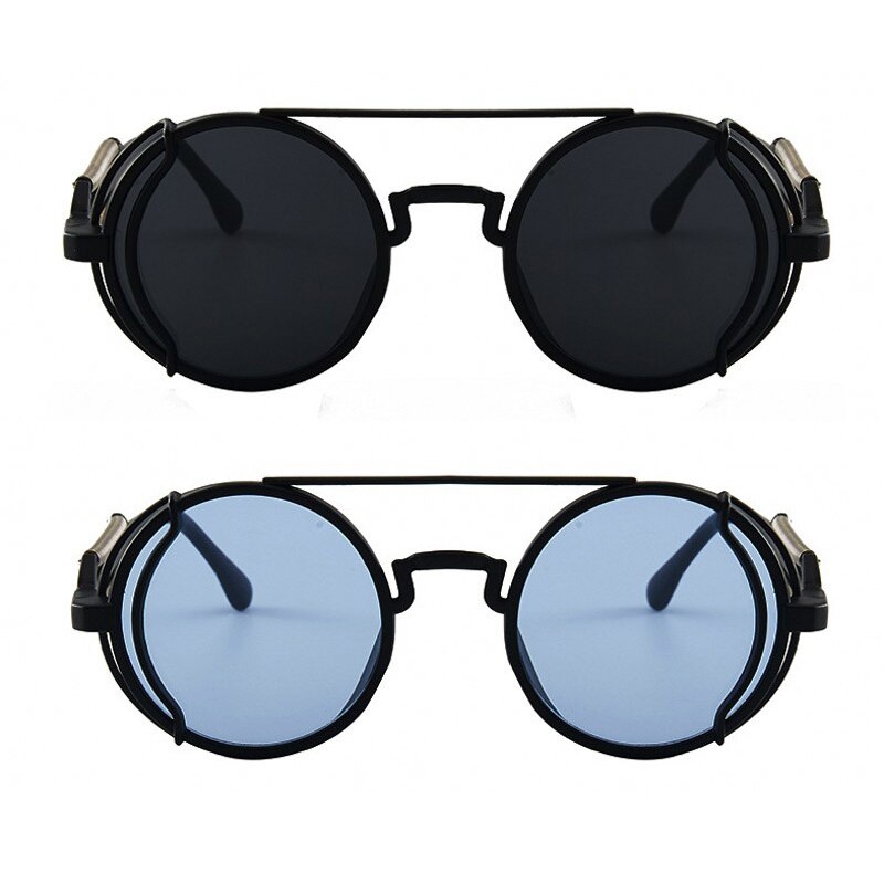 Punk Sunglasses Round Frame Retro Steampunk Style Glasses for Men Women Gothic Decoration Shading Hollow Spring Leg Eyewear