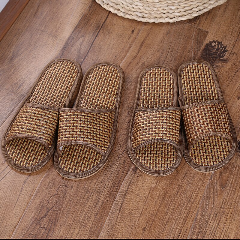 Sandalias planas de bambú para hombre y mujer, chanclas informales para el hogar, zapatos de caña de interior, para verano,