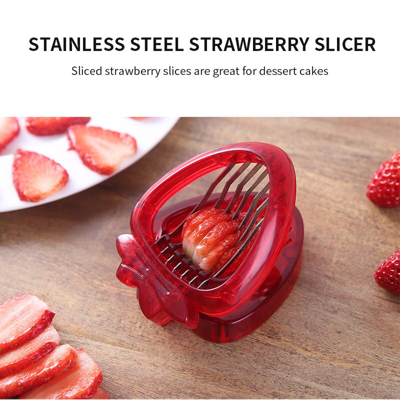 Strawberry Slicer Fruit Cutter Carving Tool Salad Cutter Stainless Steel Strawberry Cutter Fruit Slicer Portable Kitchen Gadgets