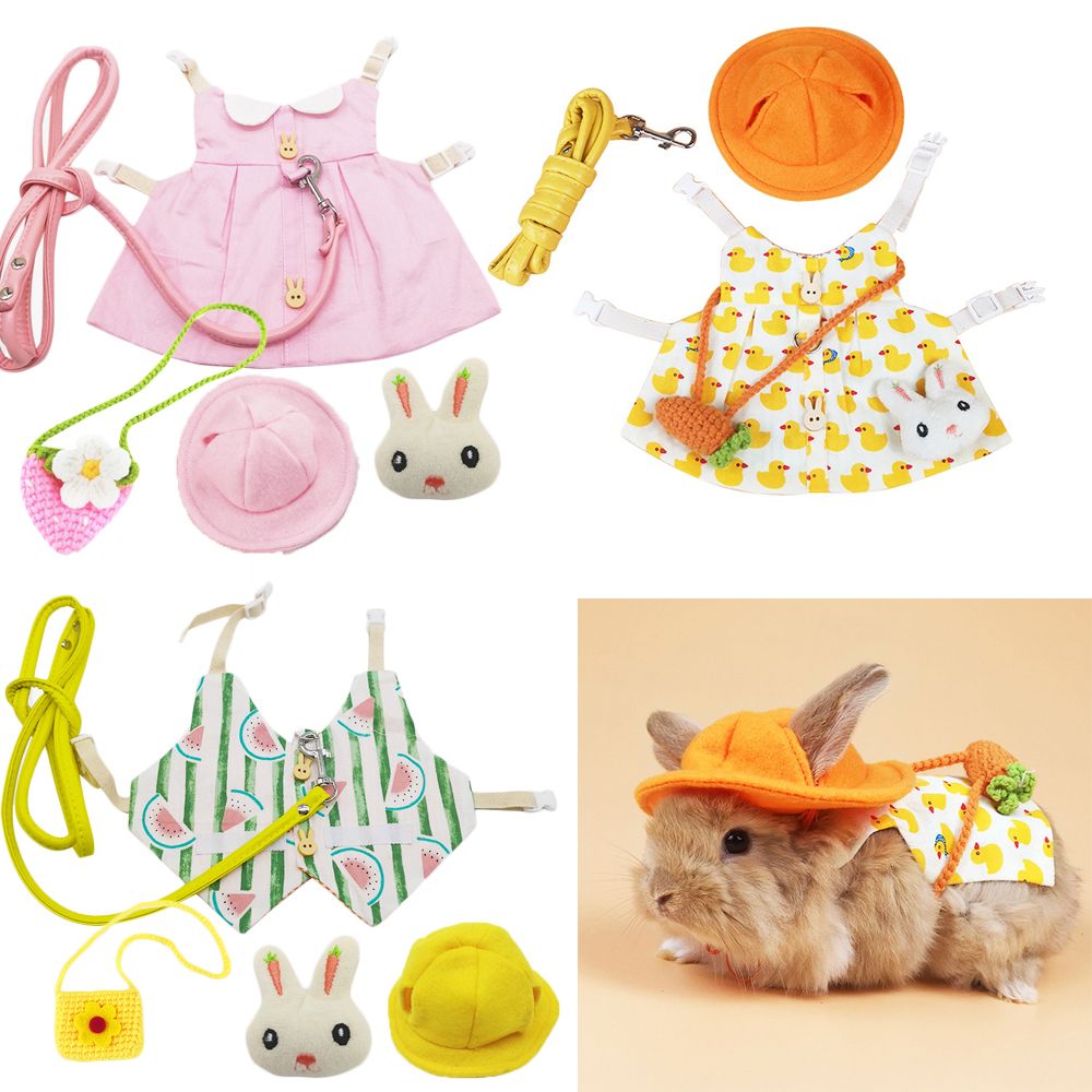 Alfileres de conejo encantadores para exteriores, arnés para hámster, chaleco para mascotas, traje de vestido de conejo, ropa de Animal pequeño, conjunto de sombrero