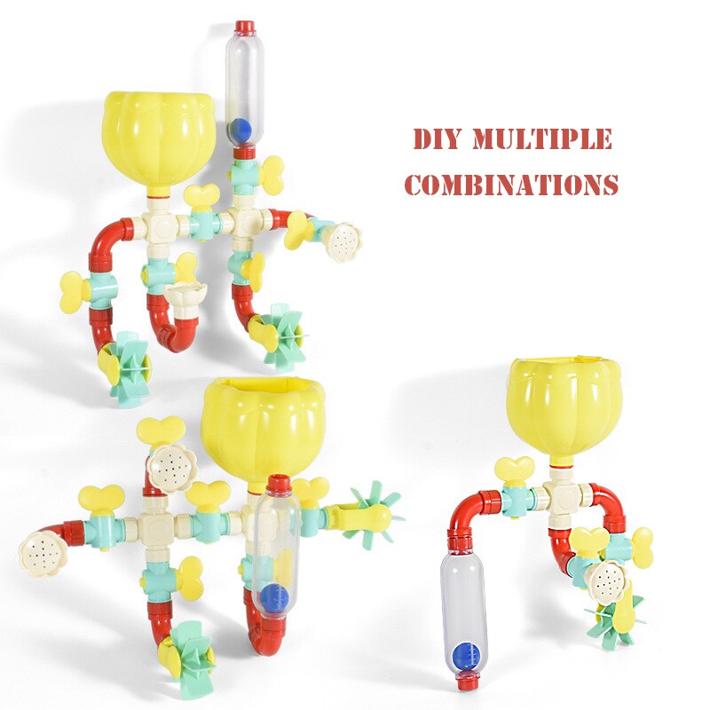 Baby Bath Toys Kids Bathroom Shower Head DIY Blocks Water Pipe Faucet Educational Windmill Toy With Suction Cups For Child