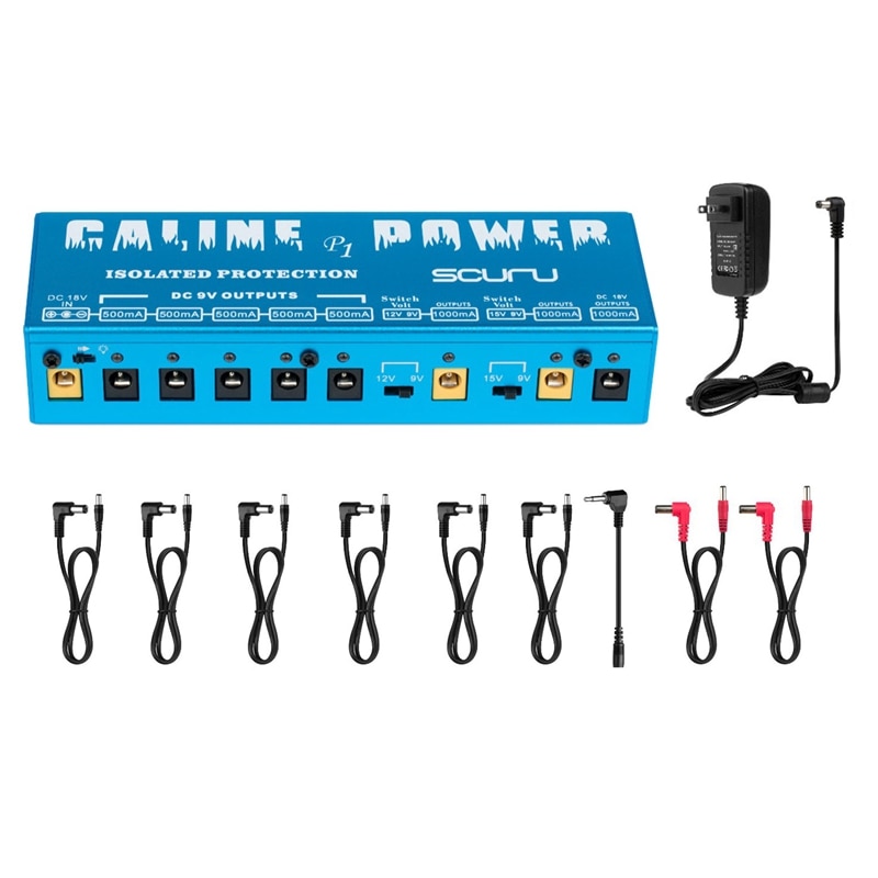 Caline  p1 isoleret strømforsyning 18v 2a 36w guitareffektpedal 8 isolerede udgange strømforsyning  p1 blå farve guitartilbehør