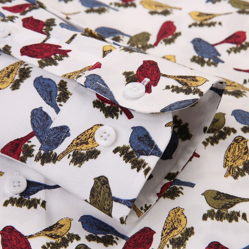 Homme Oiseau Imprimant Partout Décontracté Plage Hawaïenne Chemises Poche sans Manches Longues coupe Standard Fleurs Coton Chemise