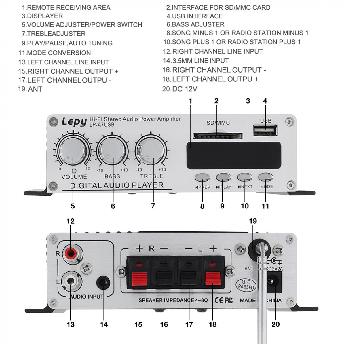 Car Amplifiers Car Mini Hi-Fi Stereo Audio Amplifier USB SD DVD CD FM MP3 with Remote Controller