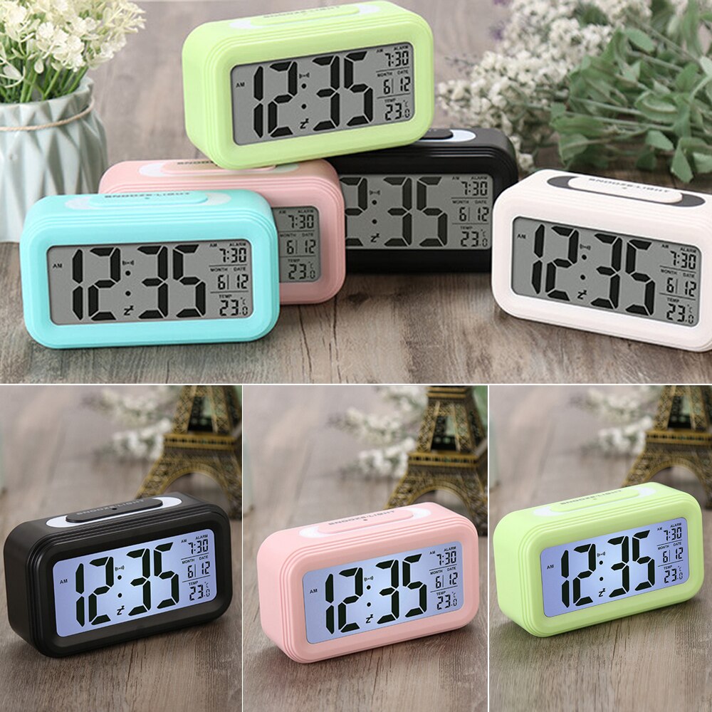 LED Digital Alarm Clock Home Table Backlight Display Electronic Smart Clocks Temperature & Calendar Snooze Function Alarm Clock