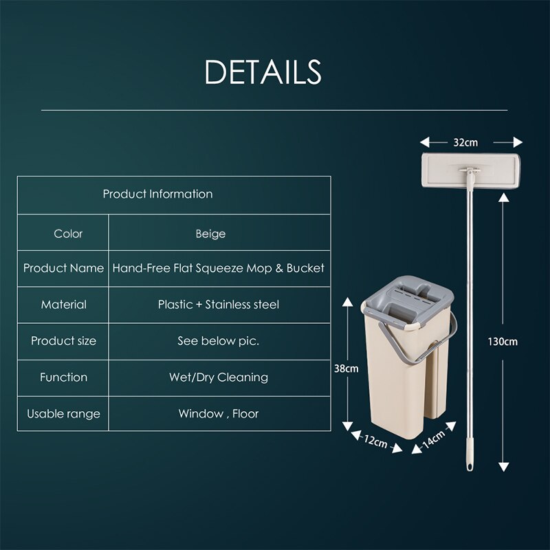 Mopa para limpiar el piso de la casa, sistema de cubeta de microfibra sin escurrir de acero inoxidable, almohadillas para fregar o secar en baldosa laminada de madera dura