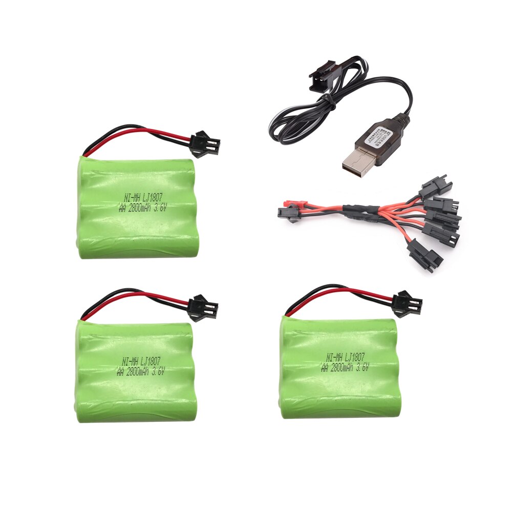 3.6v 2800mah Battery Ni-MH Battery AA NIMH 3.6v Battery Pack For RC Toy Car Boat Model RC Toy 3.6 V Battery: 3pcs USB