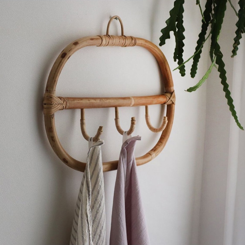 Rattan Wand Haken Kleidung Hut Hängen Haken Häkeln Nordic Vintage Tuch Halter Organizer Kleiderbügel Decor für Home Hotel Wohnheim Dekor