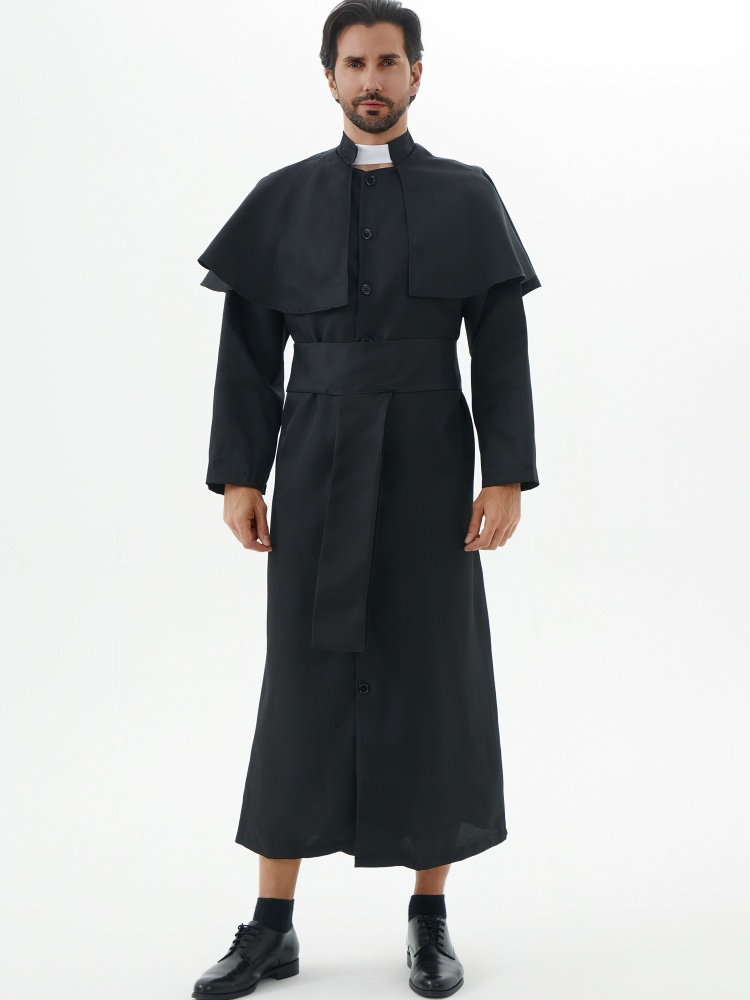 Abito religioso nero per adulti, costume cosplay di Cristo cattolico da sacerdote per personaggi di Halloween, adatto per spettacoli teatrali