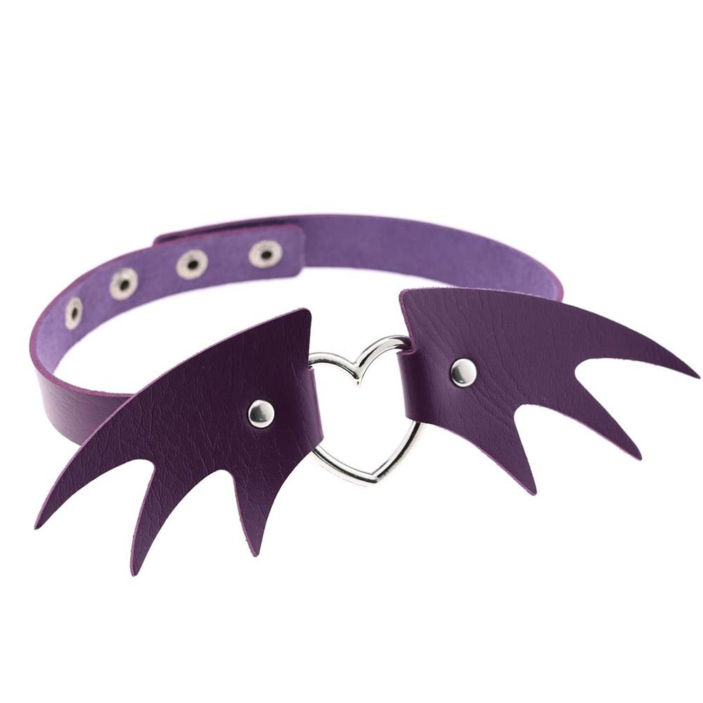 Neue punk gothic kleine teufel pu-leder engel liebe flügel pfirsich herz halsketten kragen schlüsselbein halskette: purple