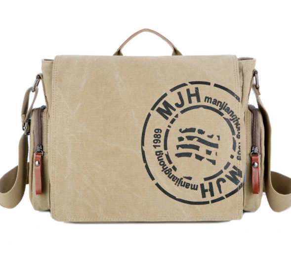 Manjianghong mænds vintage messenger tasker lærred skuldertaske mænd afslappet forretning crossbody skoletaske trykning rejse håndtaske: Lys khaki