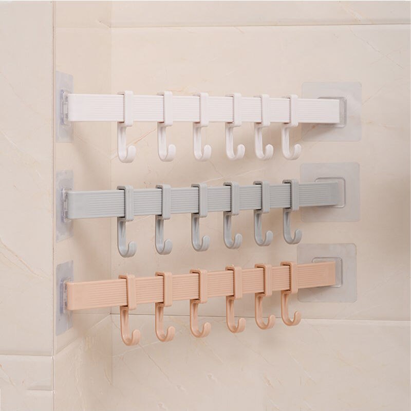 Adjustable Kitchen Storage Rack 6 Hooks Wall Hooks Bathroom Door Holder Hanger Towel Holder Key Hooks Kitchen Organizer