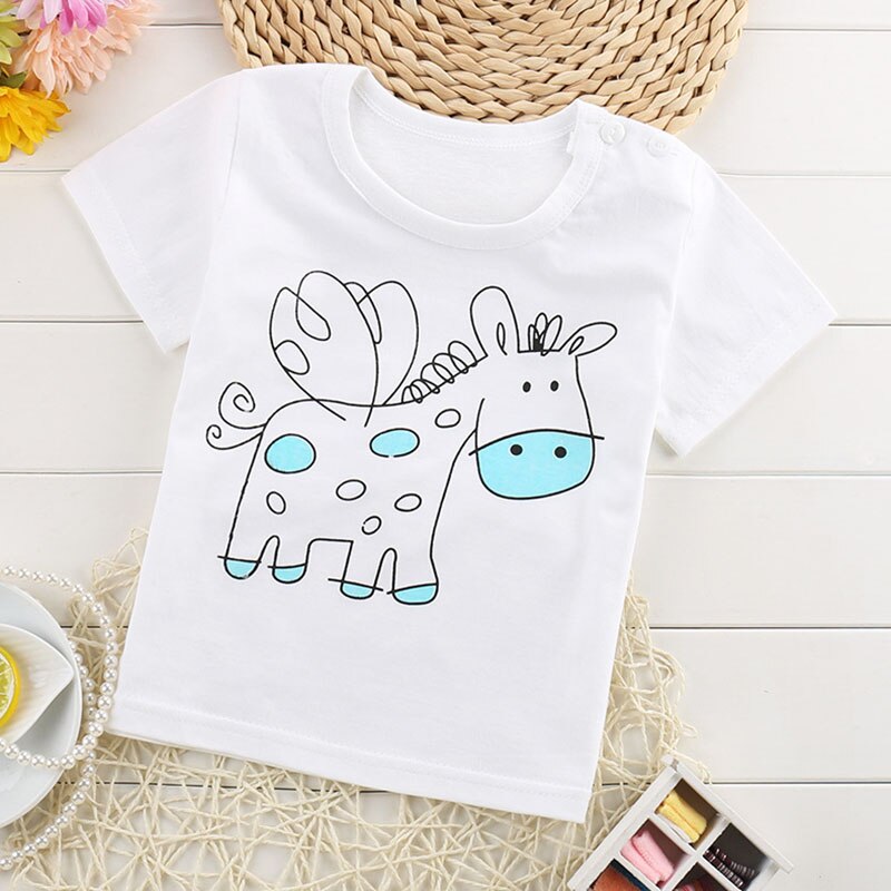 Kinderen Korte Mouwen T-shirt Voor Jongen/Meisjes 2-9 Jaar Tieners Kinderachtig Katoen Karakter Fishbone Zebra donkey Kids Tops Tee
