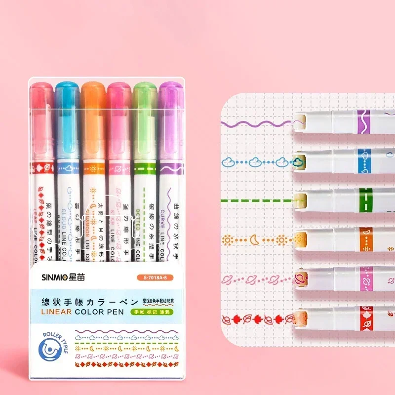 6pcs 2 Lines Colored Marker Pens 0.5mm Gel Pens Pigment Liner Highlighter DIY Drawing Painting Graffiti Pen Kawaii Stationery: Red