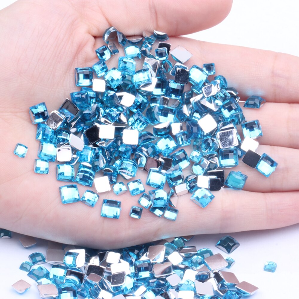 Strass acrílico formato quadrado 30 peças 12mm parte traseira plana terra facetas muitas cores cola traseira plana em contas diy decoração de arte de unha: 14 aquamaarine