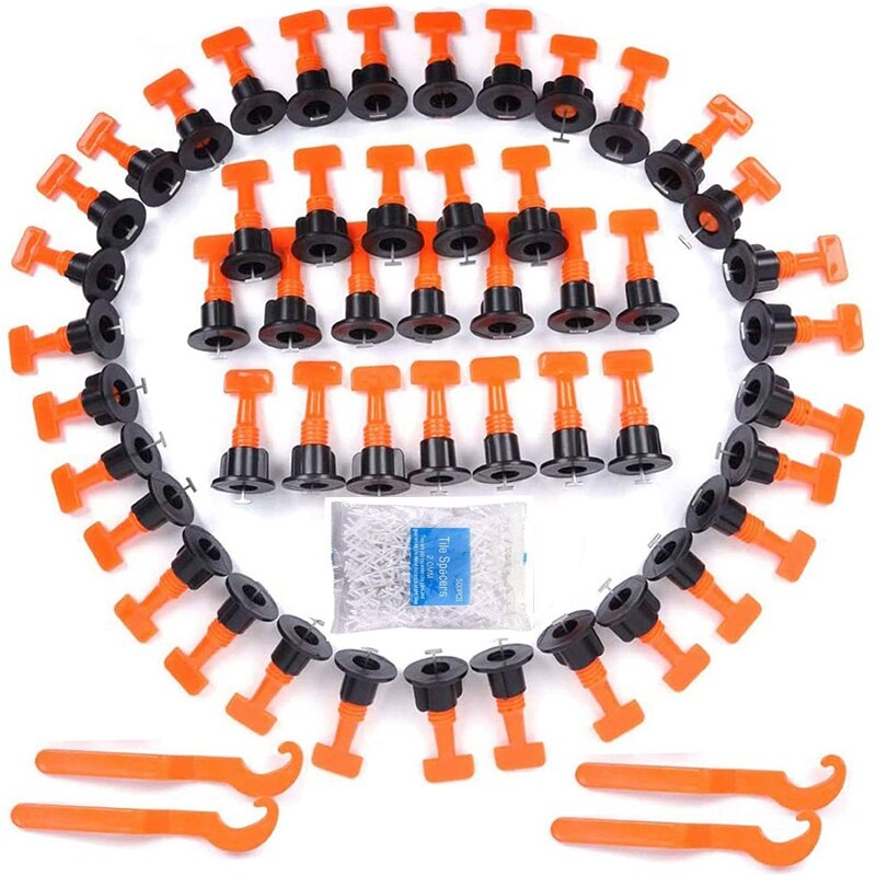 Reusable Tile Installation Tool Kit with 100Pcs Tile Levelers Spacers And4 Special Wrenches, for Building Walls Floors