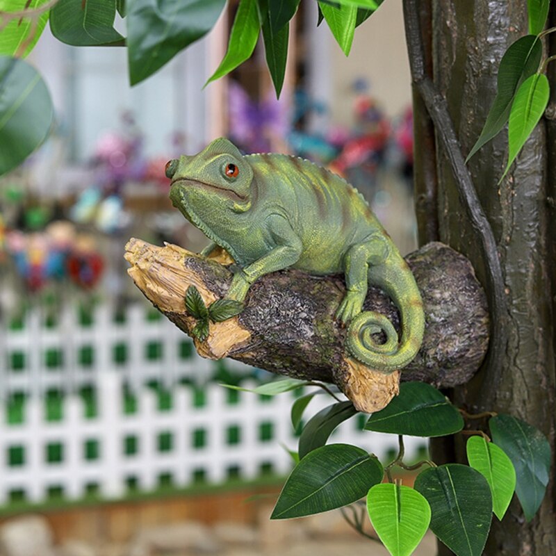 Resin Dragon Statue Wall Mounted Lizard DIY Outdoor Garden Tree Sculpture Decor