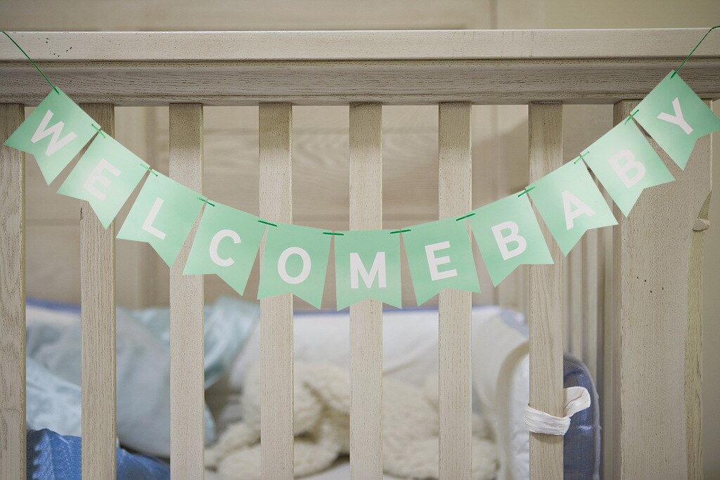 Guirlande de fête avec lettres de bienvenue pour bébé, décoration de réception pour bébé, queue de voilier en papier, bannière bronzante, fournitures de mise en page de fond: B