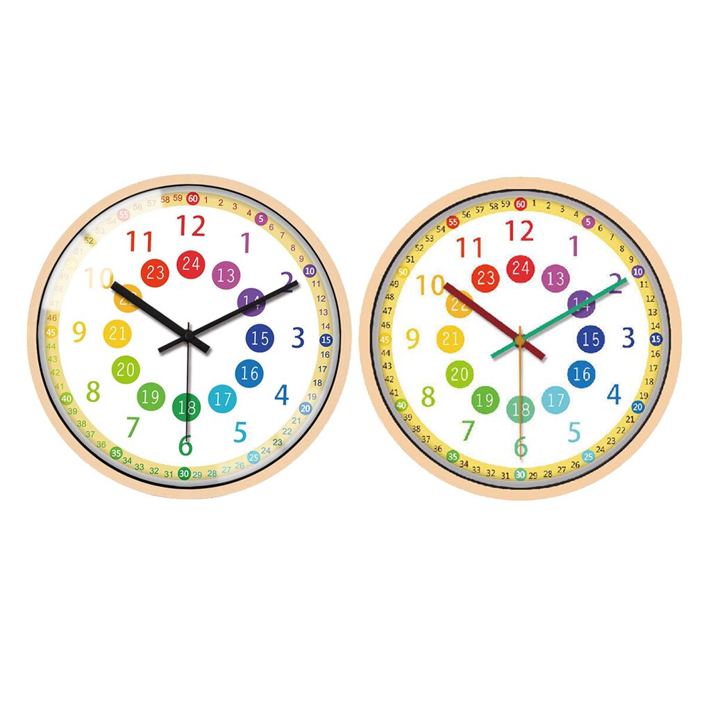 Modern Colorful Wall Clock Kids Bedroom Battery Operated 12" Learning Clock