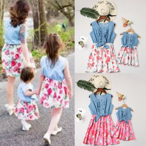 Familiejurk familiekleding dame moeder dochter bijpassende zomer babymeisjesjurk outfit