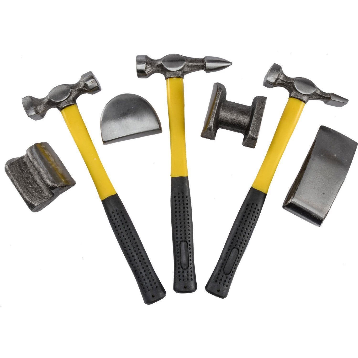 7Pcs Juego De Tases Y Martillos Chapista Con Mango De Fibra Para Carroceria