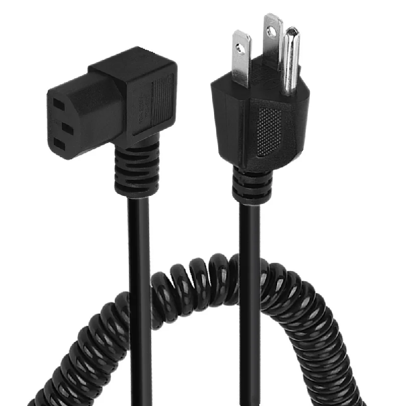 Spiralformet kveilet 7 ~ 8 m 10 ampere 125 volt 3- pinners ac-strømledning for elektronikk, tv, datamaskin, skriver, skjerm, bærbar pc og mer: Blå