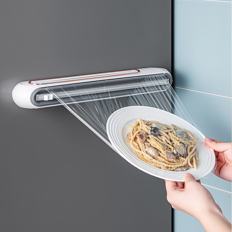 Dispensador magnético de envoltura de plástico recargable con cortador, cortador dispensador de papel de aluminio de estaño, herramienta de cocina dispensador de envoltura de película