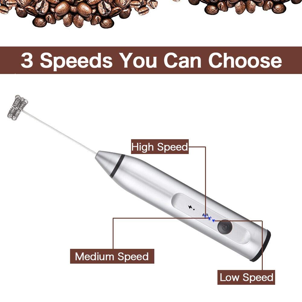 YAJIAO, USB, 3 velocidades, Espumador eléctrico para leche, mezclador de bebidas duradero para café, recargable con 2 batidores para espuma manual, Latte