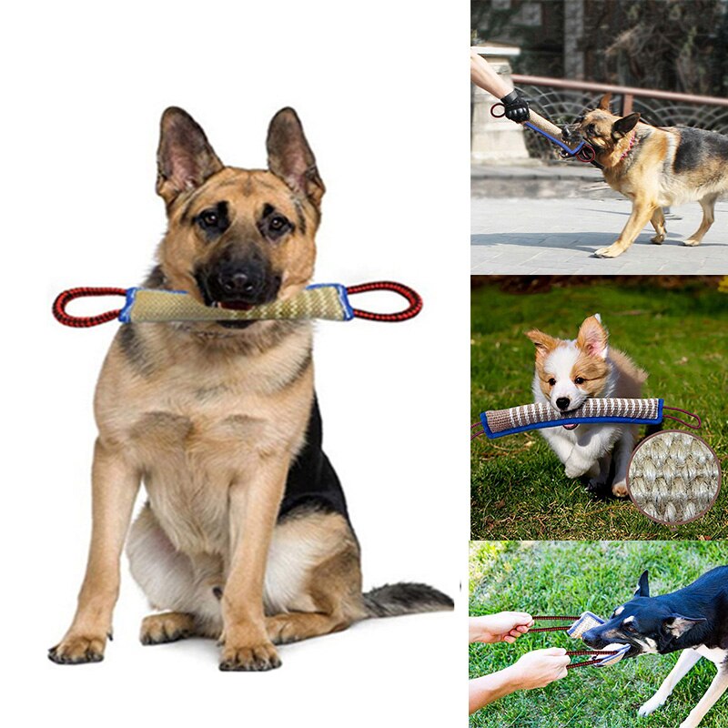 Durable Dog Chewing Toy Jute Pet Bite Tug Pillow With 2 Rope Handles Malinois German Shepherd Training Chew Toys For Large Dogs