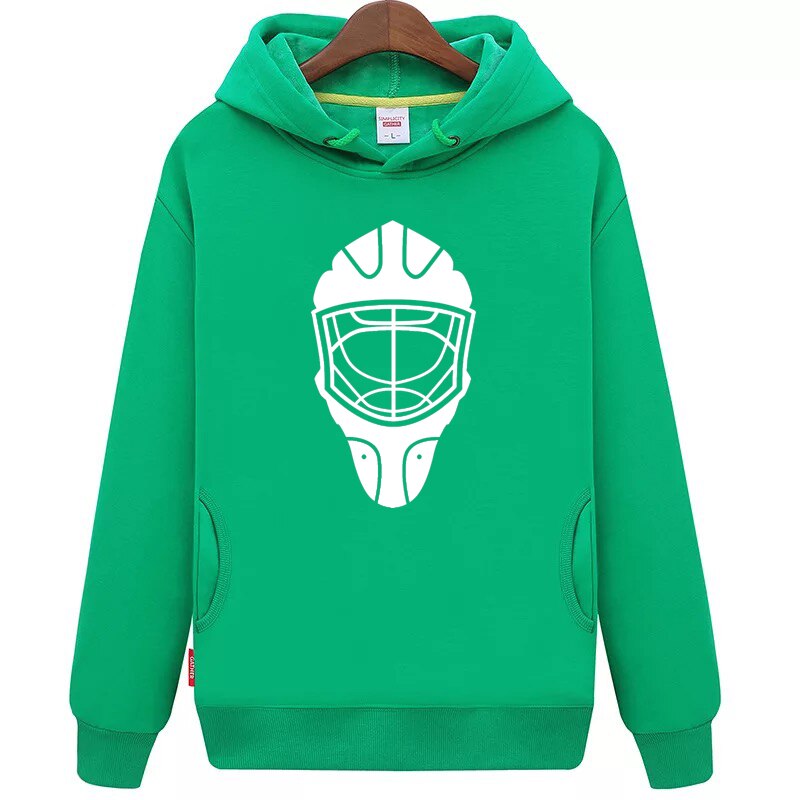 Coldoutdoor billig unisex grøn hockey hættetrøjer sweatshirt med en hockey maske til mænd og kvinder