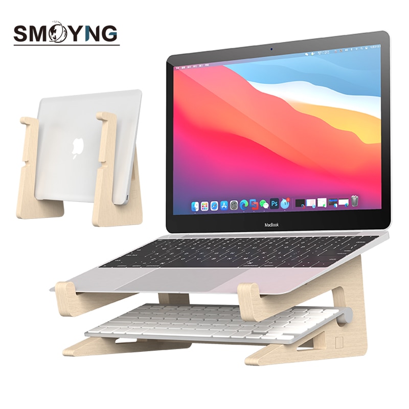 Smoyng Hout Laptop Stand Houder Toegenomen Hoogte Opslag Stand Voor Macbook 13 15 Inch Notebook Verticale Base Cooling Stand Mount