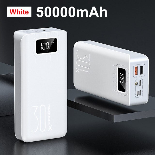50000 MAh Handy, Mobiltelefon Energie Schnelle Ladung Handy, Mobiltelefon Energie LED-anzeige Tragbare Externe Batterie Ladegerät Geeignet für Alle Smartphones: weiß