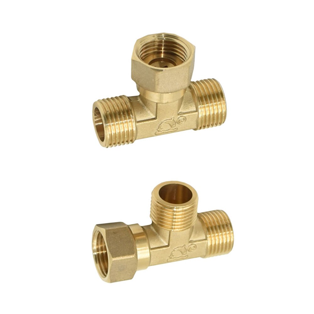 1/2 Inch Thread Tee Connector Brass T-Shaped 2-Way Water Splitter Copper Plumbing Adapter For Kitchen And Bathroom 1pcs