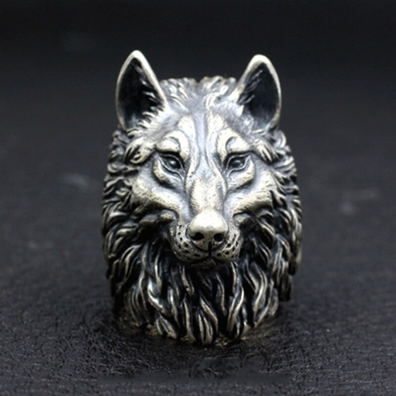 Unik vintage viking nordic wolf head ring mænd sølvfarvet rustfrit stål punk rock biker ring mand viking amulet smykker