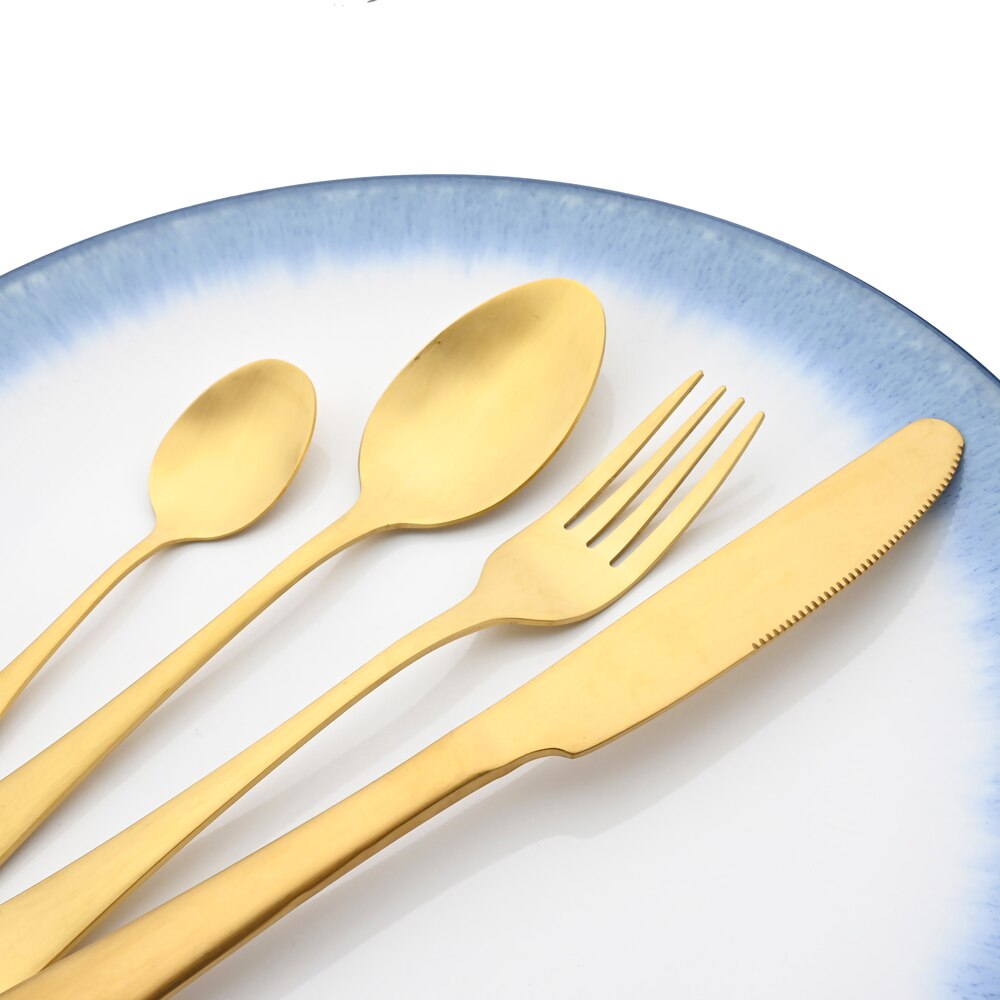 Matte Gold Cutlery Set Flatware Stainless Steel Dinnerware Kitchen Dinner Silverware Knife Coffee Spoon Fork Tableware Set