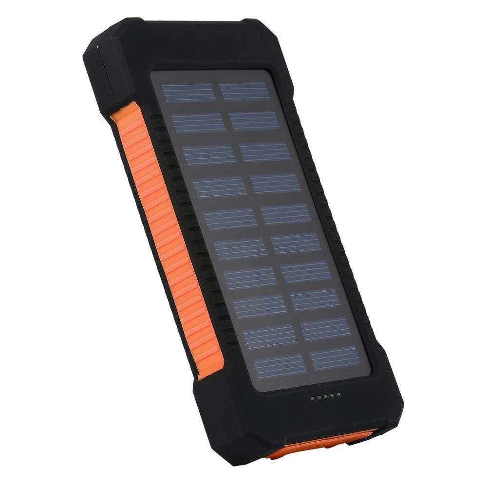 Portable Dual USB Compact Waterproof Powerful LED Light Solar Power Bank External Battery Charger With Hook For Mobile Phones: black  orange