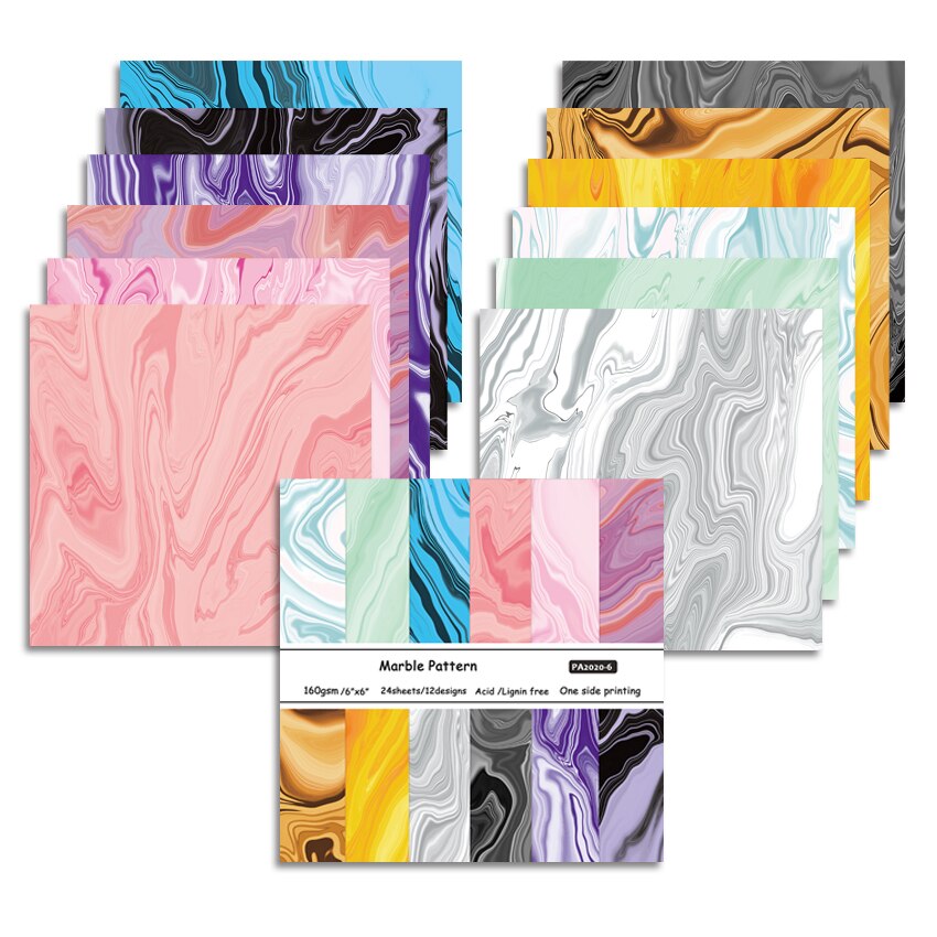24 sheets 6"X6" Marble Patterned Paper Pad DIY Scrapbooking Paper Pack Handmade Paper Craft Background Pad Alinacutle