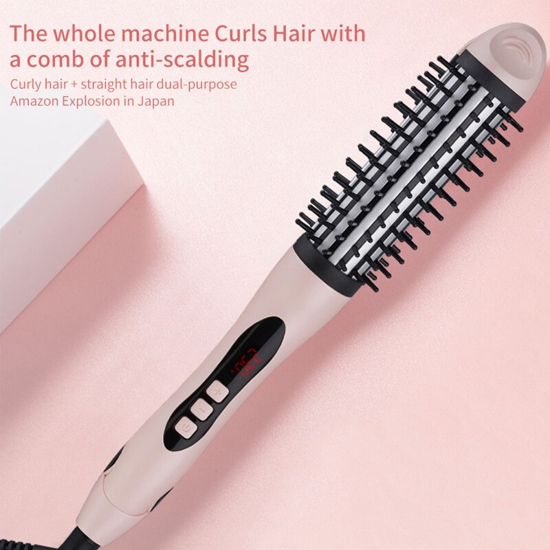2 in 1 Straightener Curler Curling Brush Hair Straightener Curly Flat Iron Salon Styling Tools
