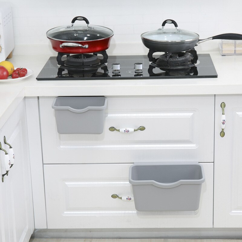 Cesta de plástico para colgar, cubo de basura, caja de almacenamiento, soporte de escritorio para cocina, puerta de armario