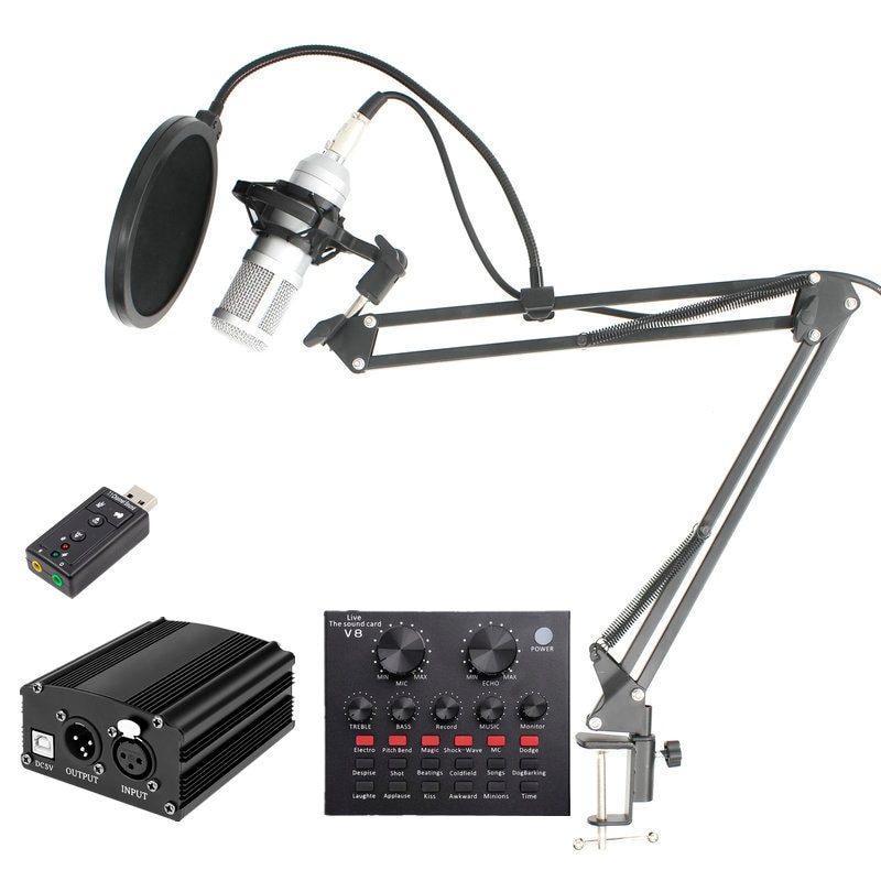 BM800 Condenser Microphone Kit Studio Microphone Vocal Recording KTV Karaoke Microphone Mic W/Stand For Computer Radio Singing
