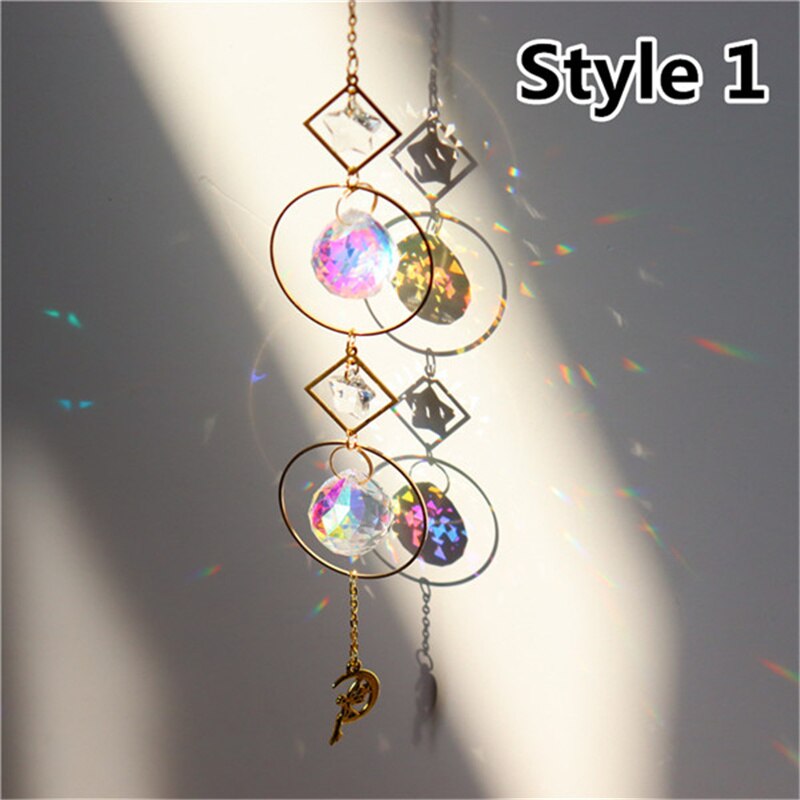 Home Decor Crystal Pendant Hanging Curtain Windchimes Sun Light Catcher Star Moon Pendant Rainbow Wind Chime: style 1
