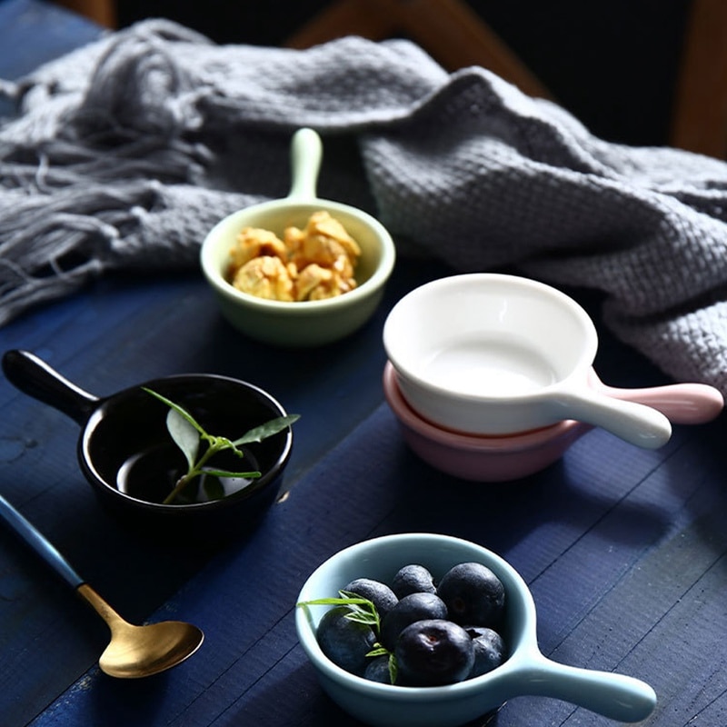 1 Pcs Mini Handle Ceramic Small Dishware Cute Soy Sauce Vinegar Snack Dish Tableware For Home Kitchen Supplies