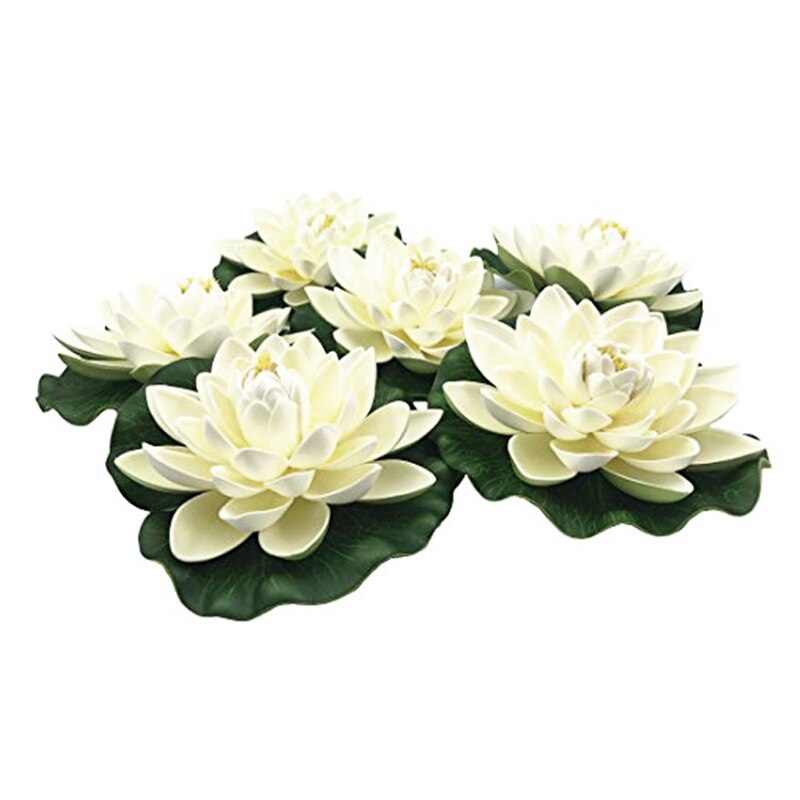 Flores de loto artificiales de espuma flotante, con adornos de almohadilla de lirio de agua, blanco marfil, perfecto para Patio Koi estanque piscina acuario casa G