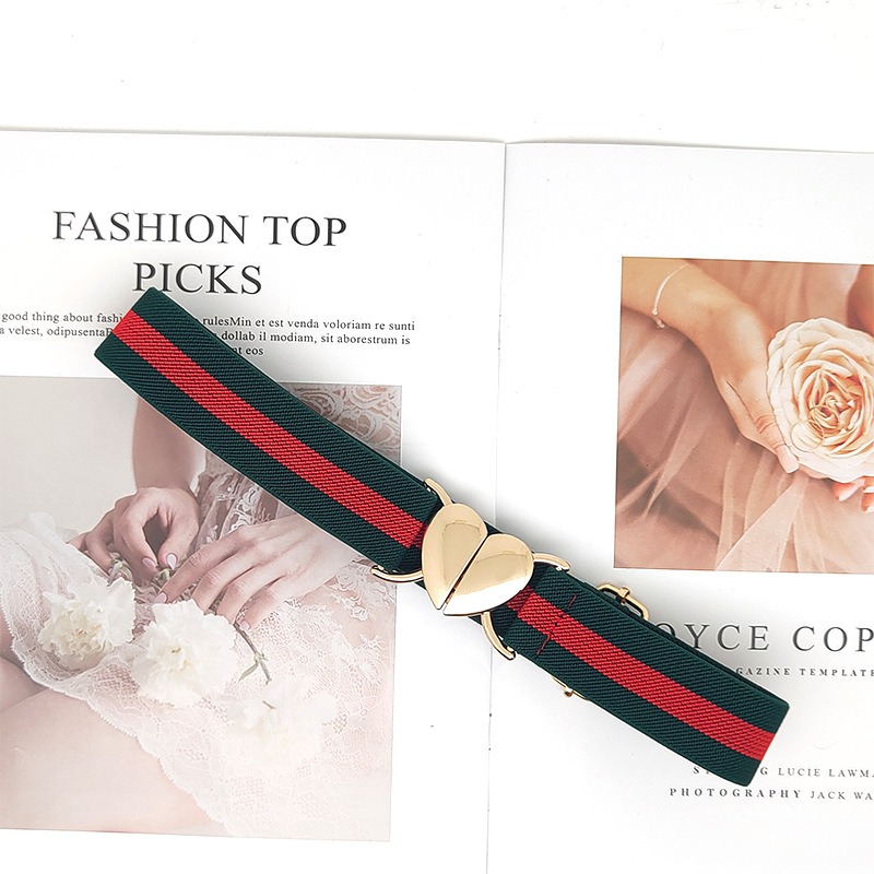 Cinturones elásticos multicolores para mujer y niña, cintas elásticas ajustables con hebilla en forma de corazón, accesorios para la cintura: Rojo