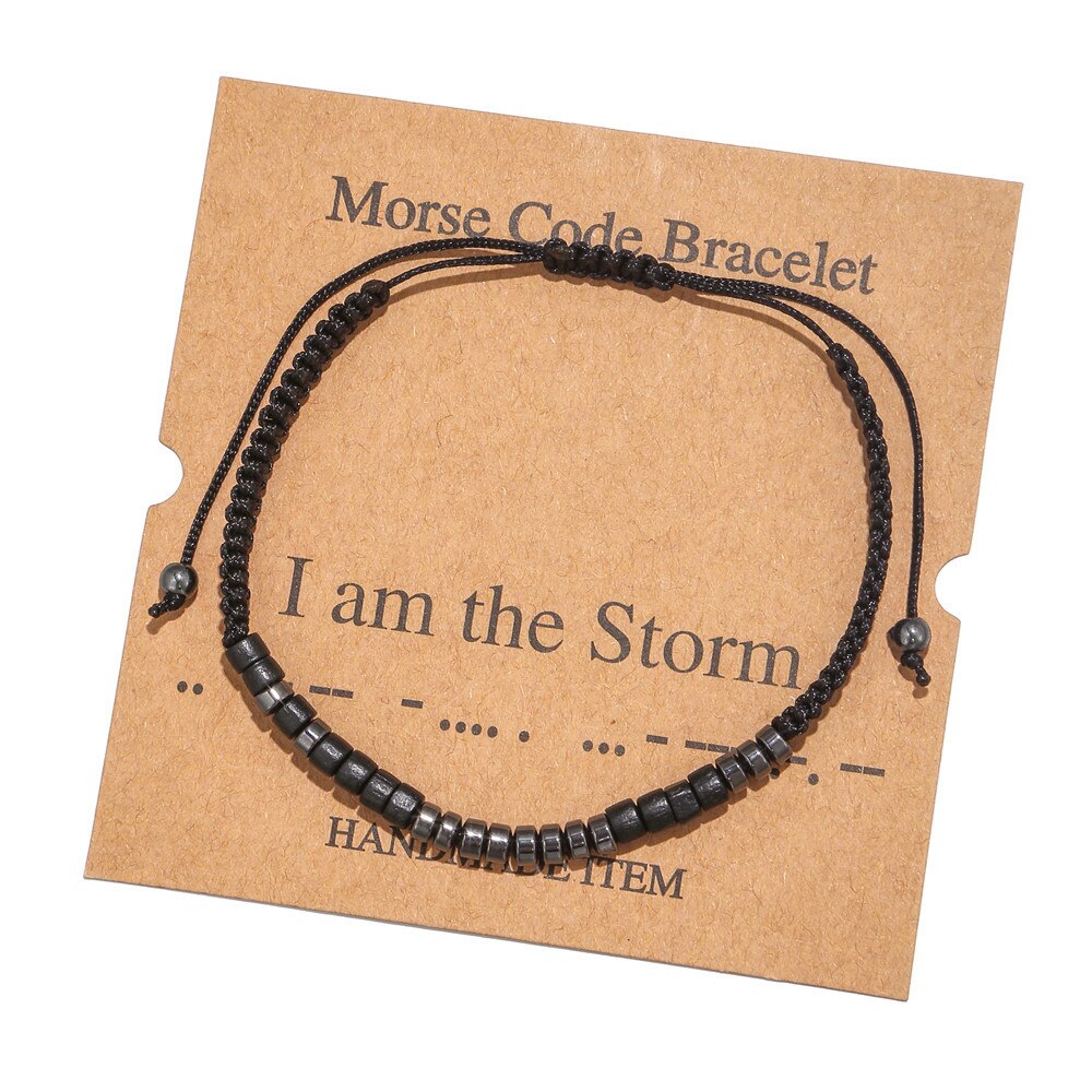 Morse Code Bracelet Black Iron Stone Beaded Hand-woven Card Couple Bracelet: I Am The Storm