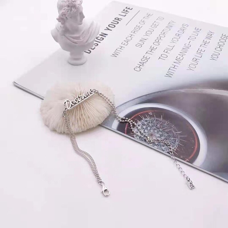 Trendige damen-fußkettchen mit horizontalem buchstaben, markenlogo,  s925 stück, sterlingsilber, original-markenschmuck, exquisit