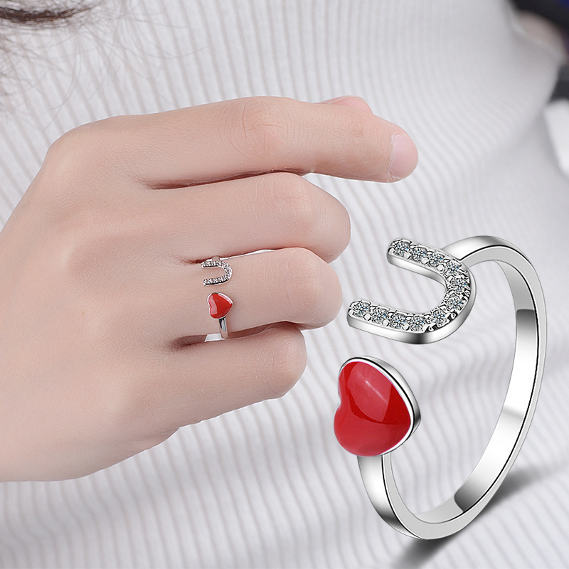 Lovely Cute Red Heart Ring Love U for Women Loving Sweet Fresh Open Index Finger Ring Female Jewelry