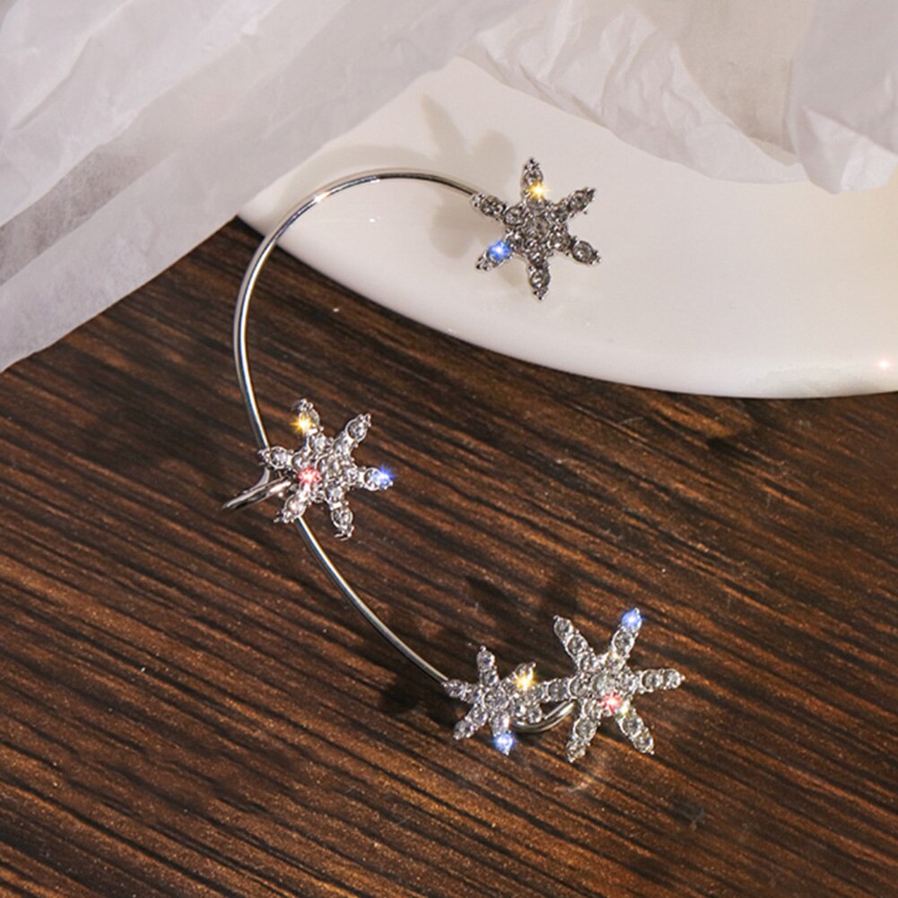 Korean Style Snowflake Ear Clips Without Piercing For Women Sparkling Zircon Ear Cuff Clip Earrings Wedding Party Jewelry: Silver Right